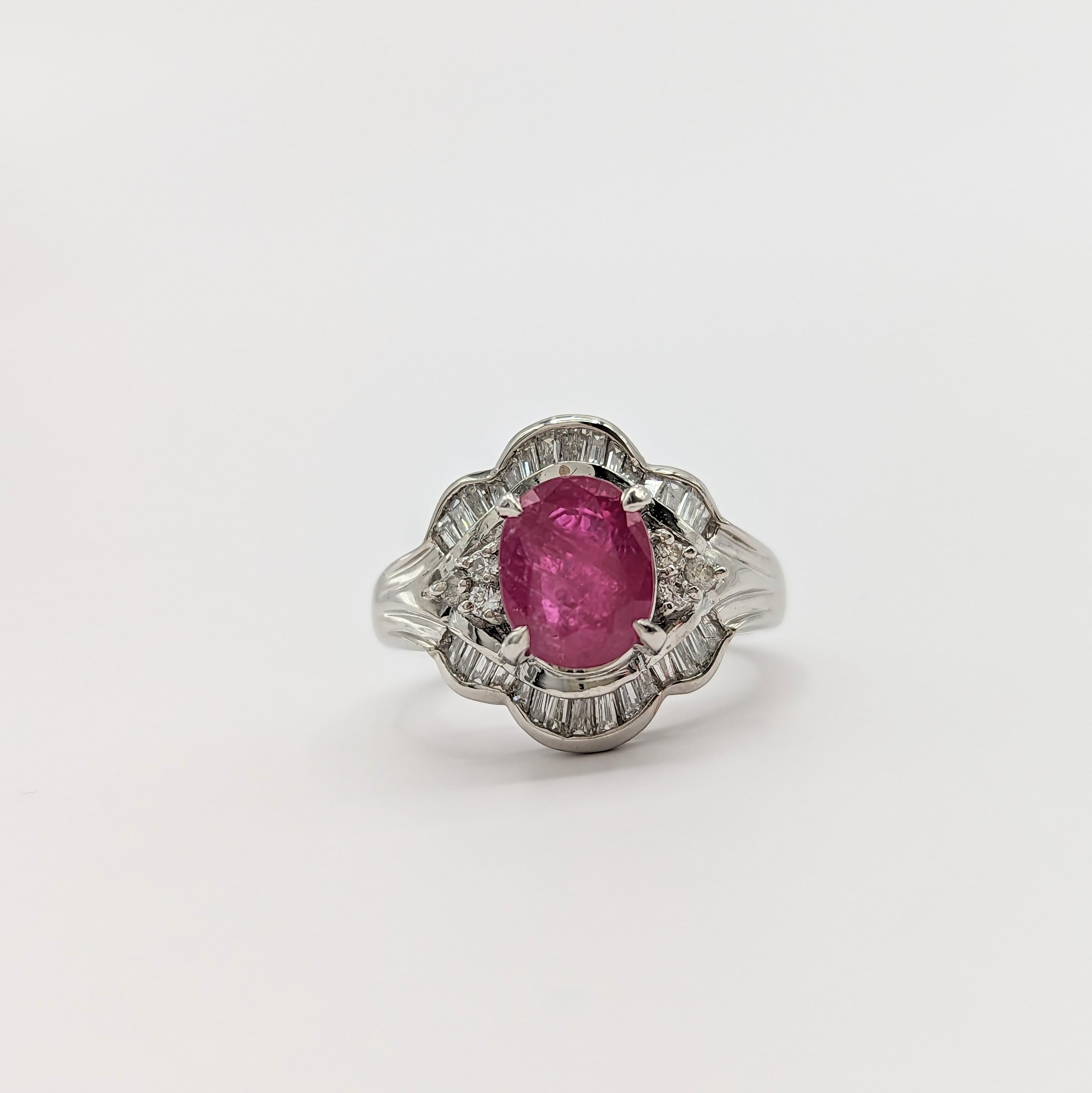 Ruby and White Diamond Cocktail Ring in Platinum In New Condition For Sale In Los Angeles, CA