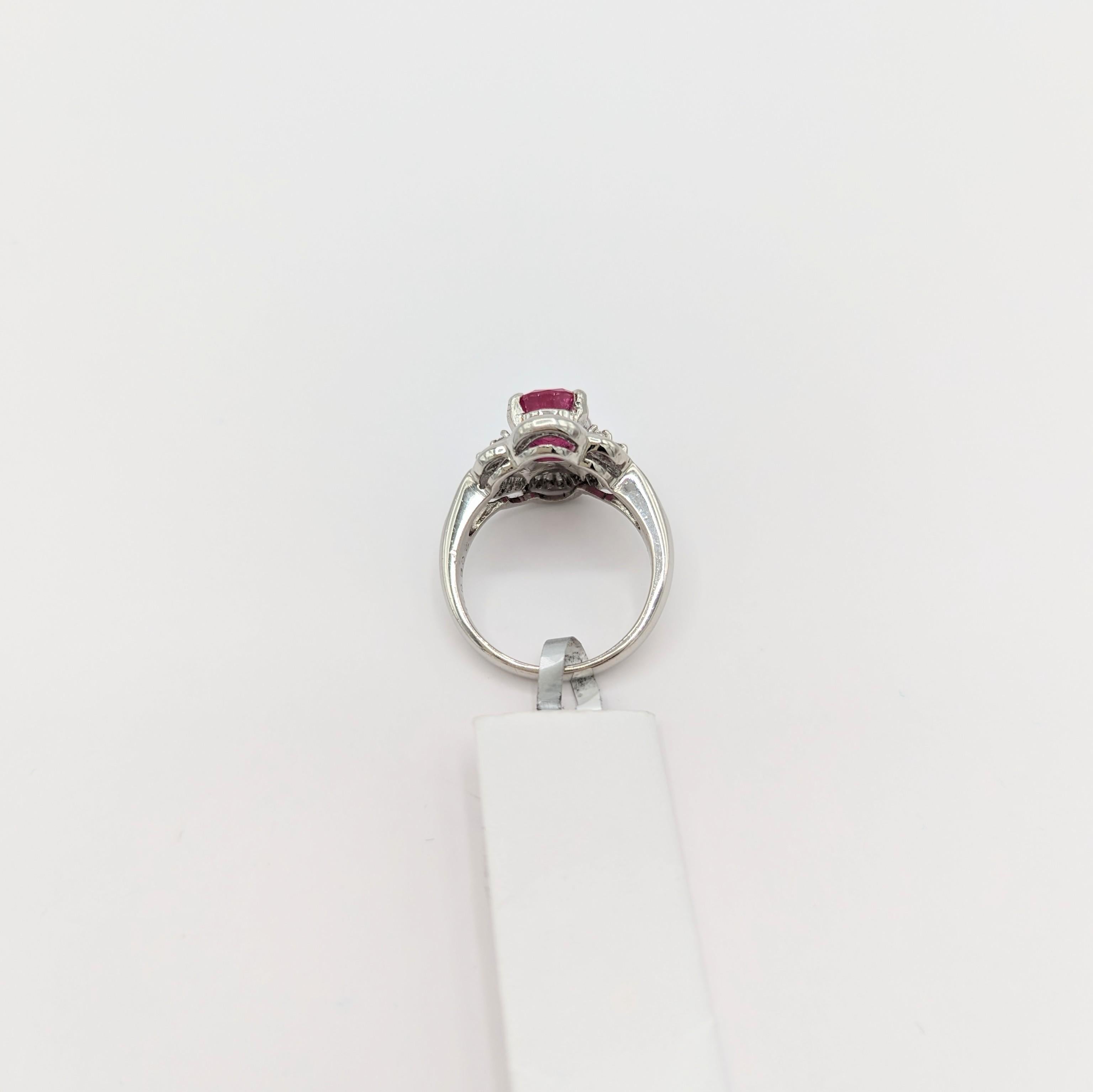 Women's or Men's Ruby and White Diamond Cocktail Ring in Platinum For Sale