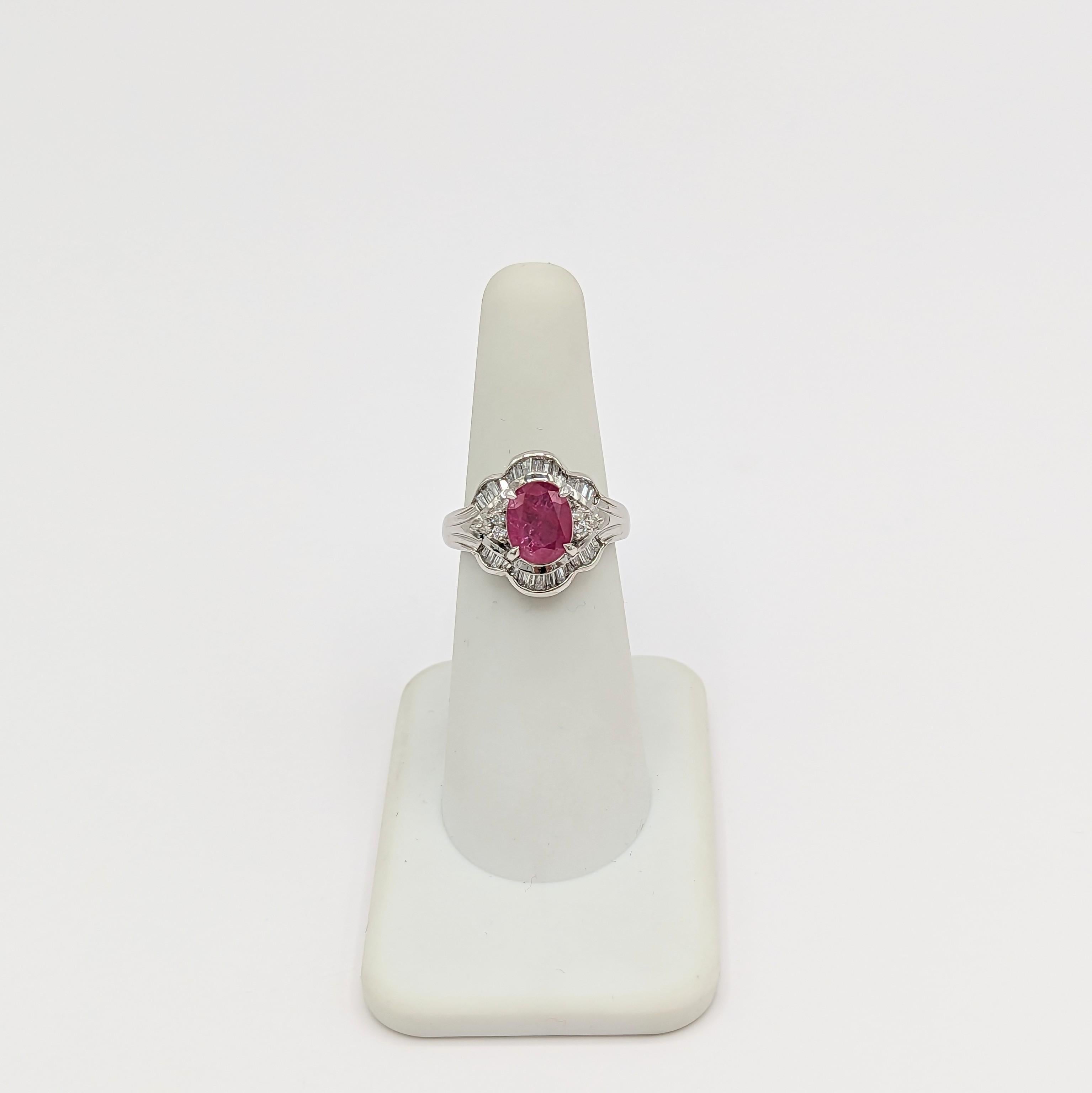 Ruby and White Diamond Cocktail Ring in Platinum For Sale 2