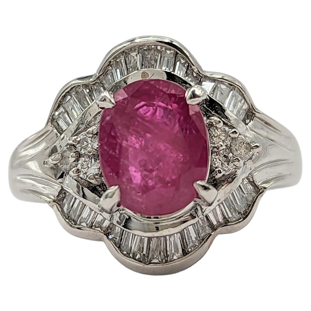 Ruby and White Diamond Cocktail Ring in Platinum For Sale