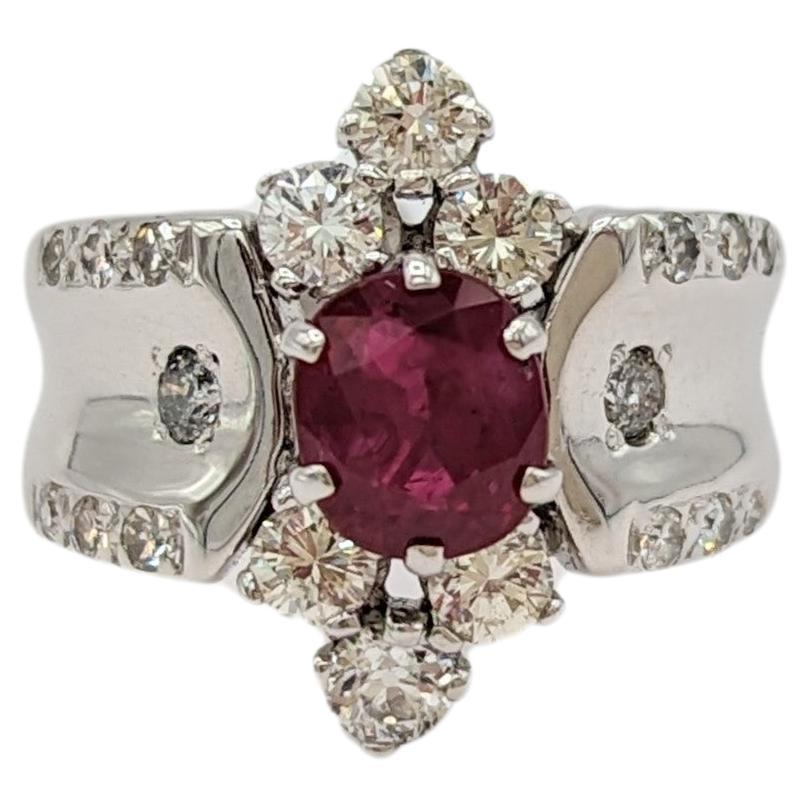 Ruby and White Diamond Design Ring in 14K White Gold