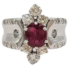 Ruby and White Diamond Design Ring in 14K White Gold