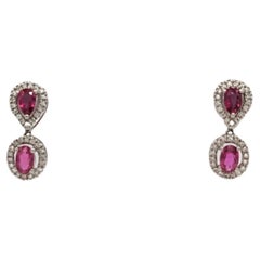 Ruby and White Diamond Drop Earrings in 18K White Gold