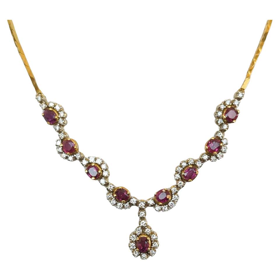 Ruby Multi Shape and White Diamond Necklace in 18 Karat Yellow Gold For ...