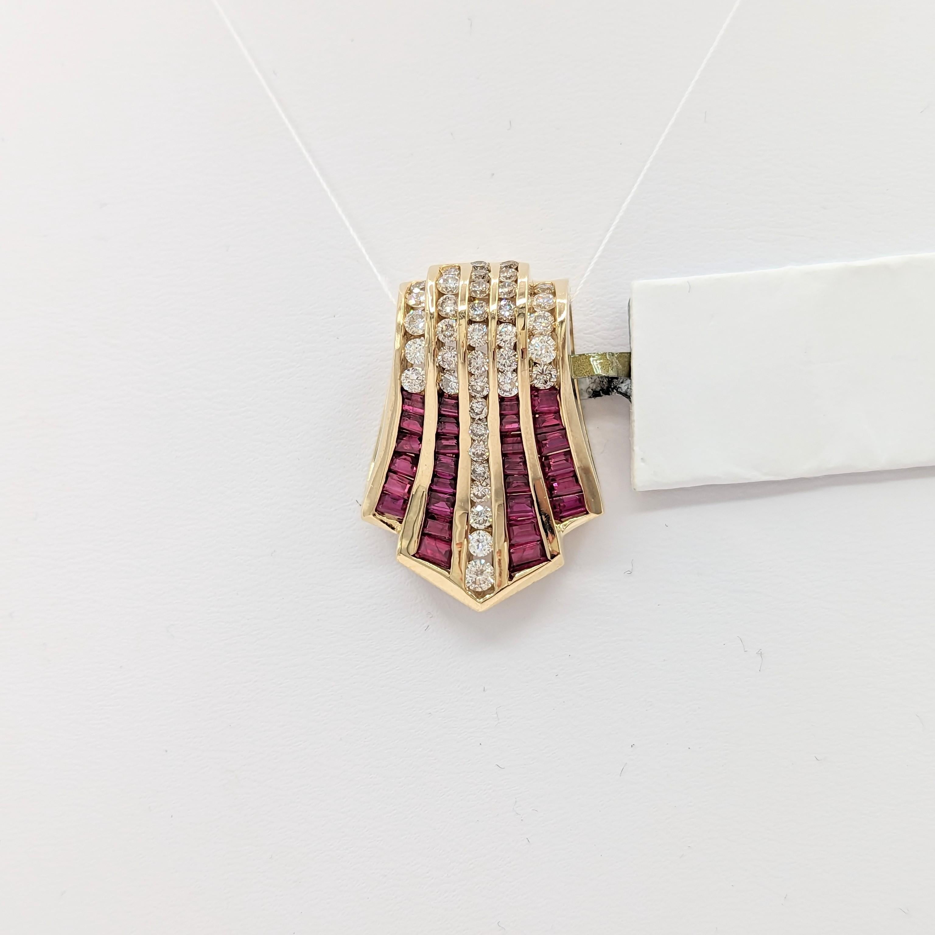 Ruby and White Diamond Pendant Slider in 14K Yellow Gold