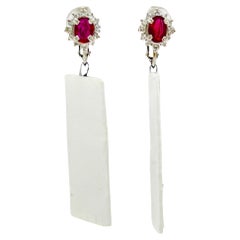 Ruby and White Diamond Stud Tension Back Earrings in Platinum