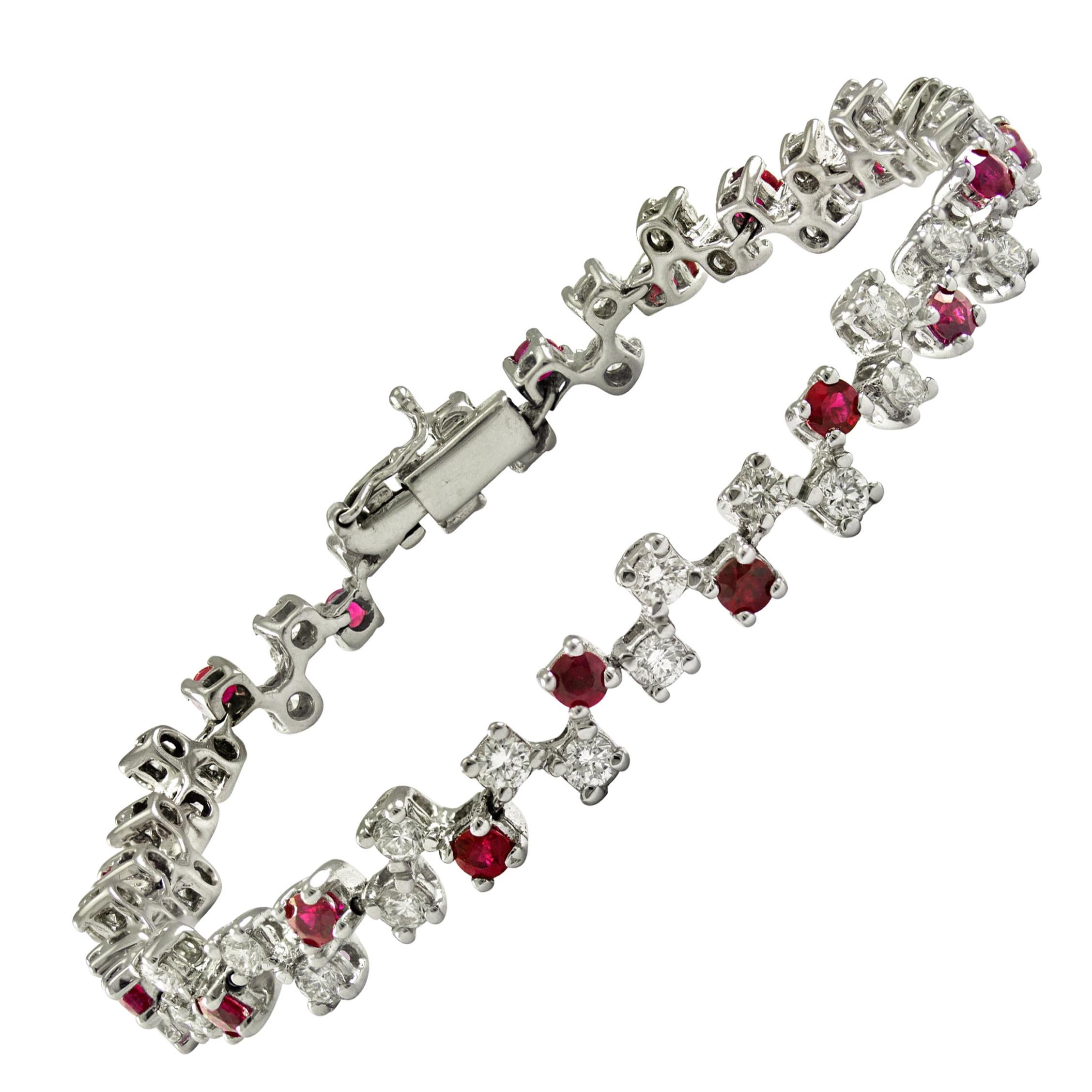 Ruby and White Diamond Tennis Bracelet Made to Measure in Italy
