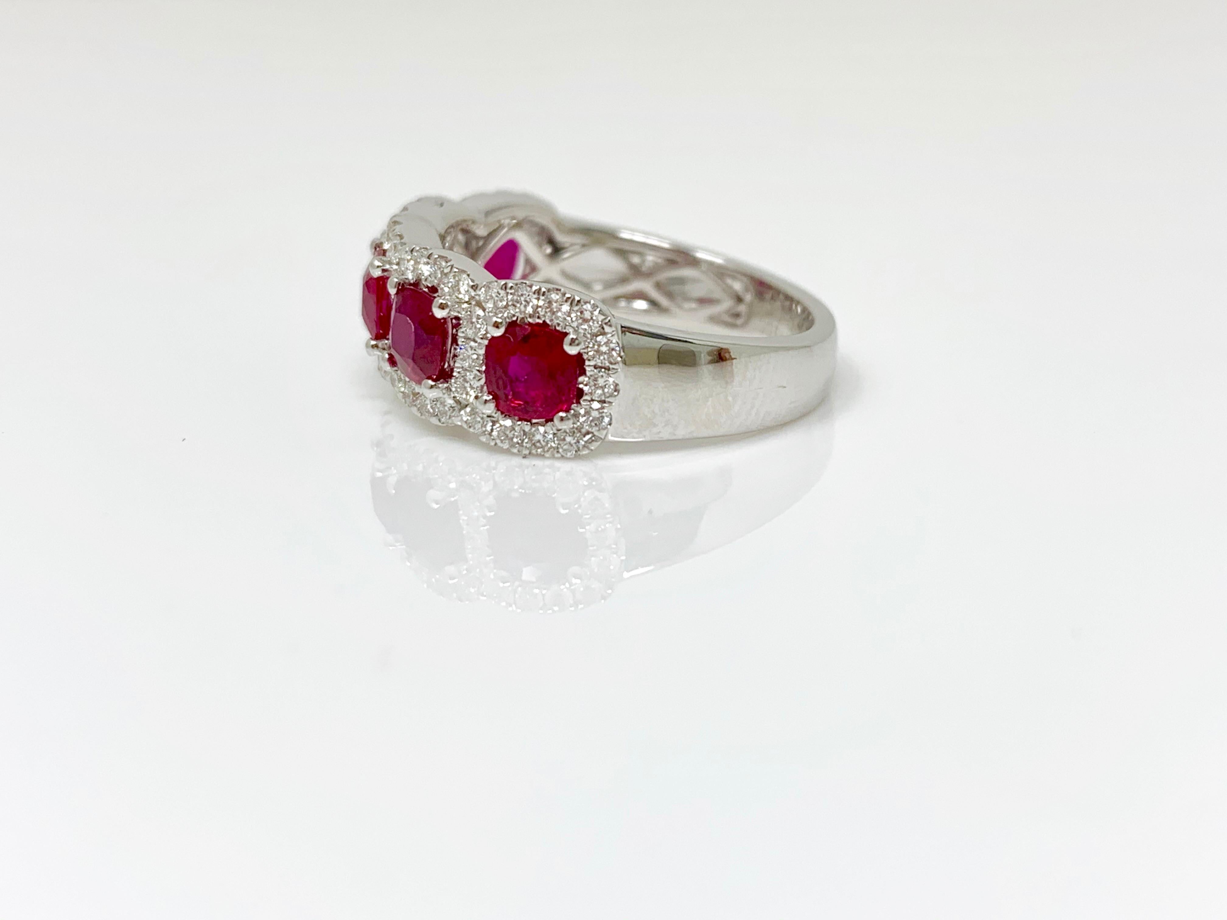 Round Cut Ruby and White Diamond Wedding Band in 18 Karat White Gold For Sale