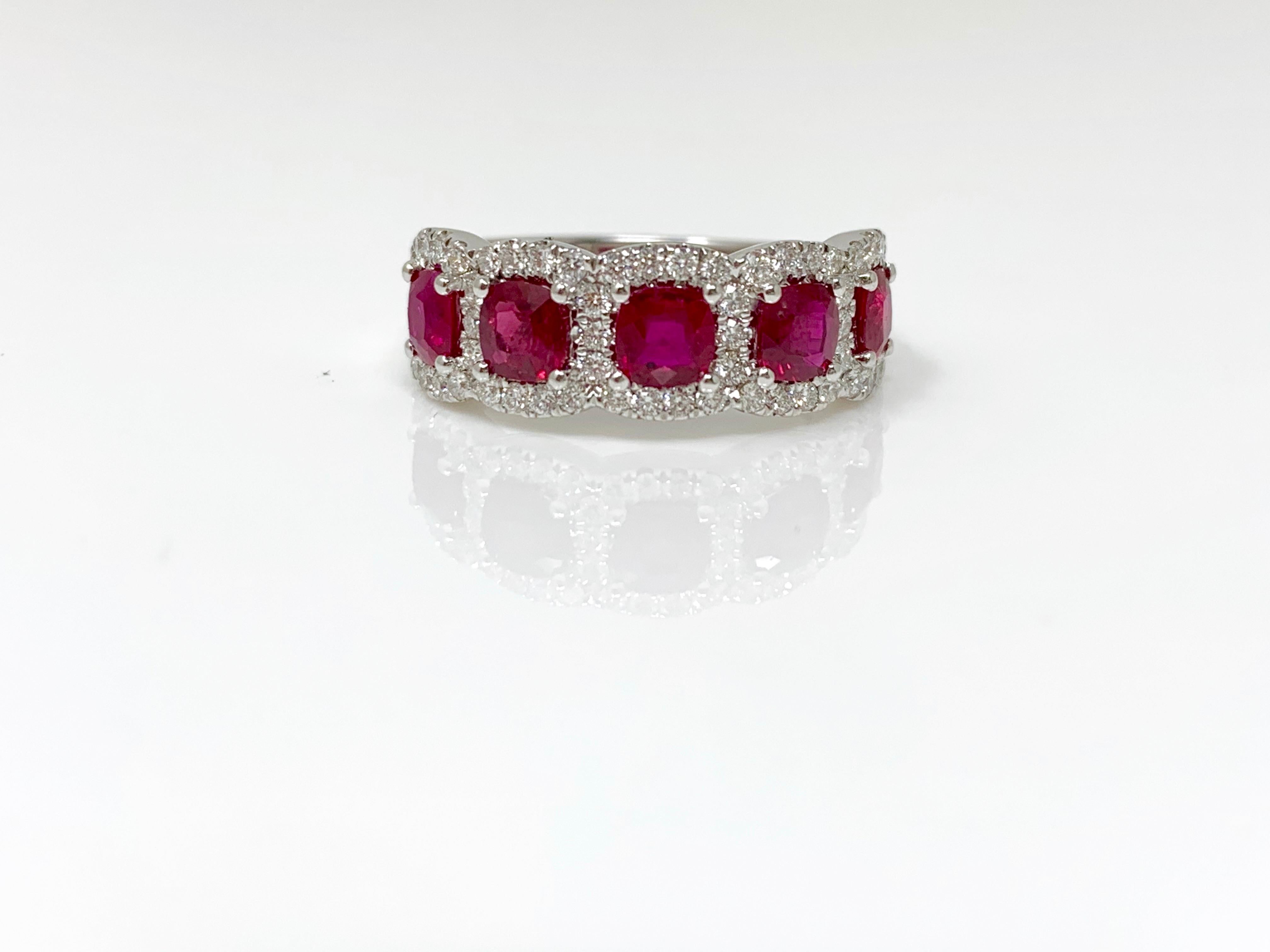 Ruby and White Diamond Wedding Band in 18 Karat White Gold In New Condition For Sale In New York, NY
