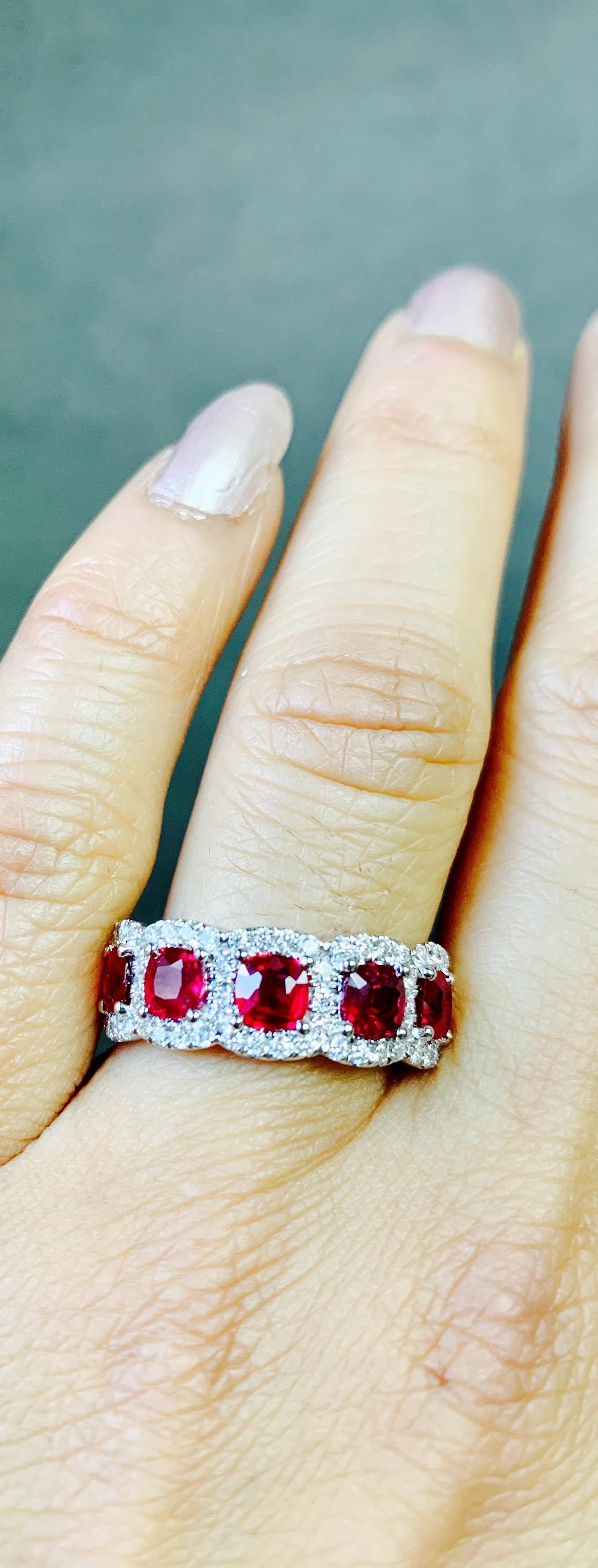 Women's Ruby and White Diamond Wedding Band in 18 Karat White Gold For Sale