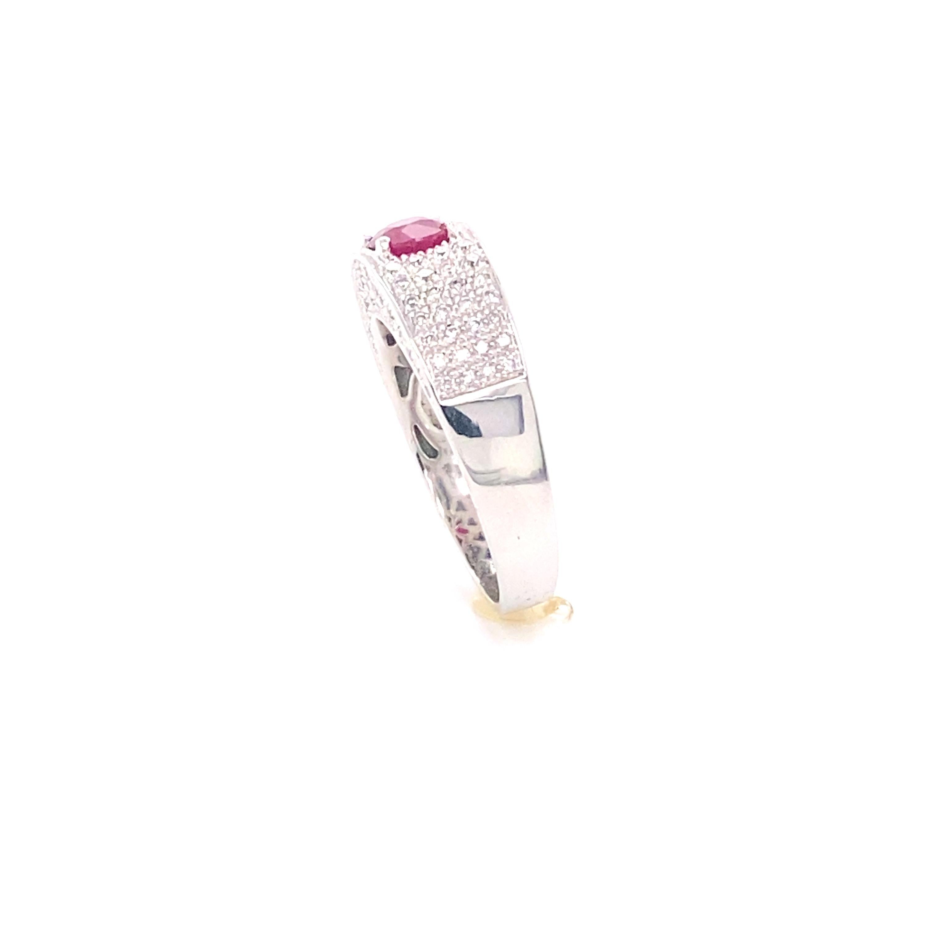Ruby and White Diamonds on White Gold 18 Carat Cocktail Ring In New Condition In Vannes, FR