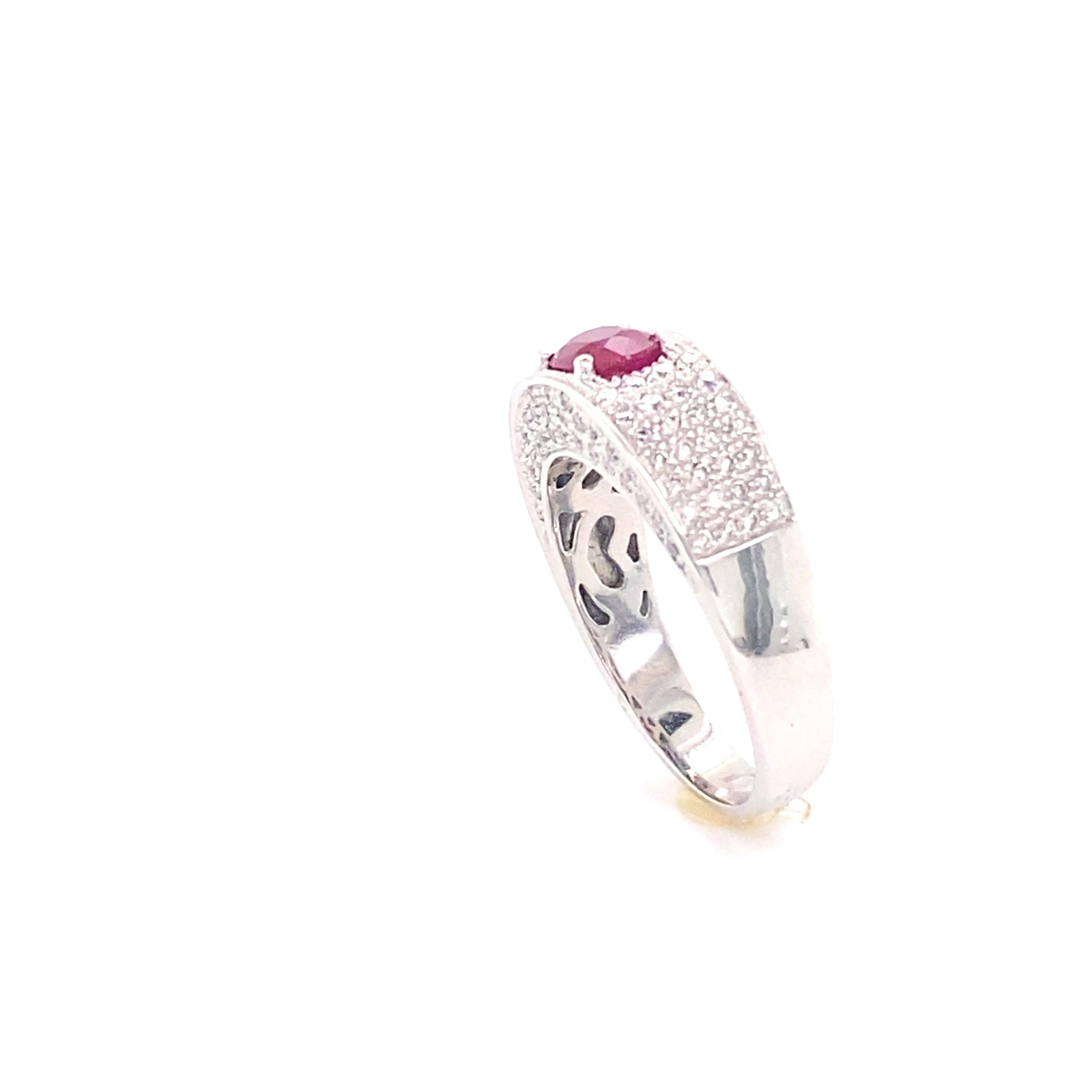 Women's Ruby and White Diamonds on White Gold 18 Carat Cocktail Ring