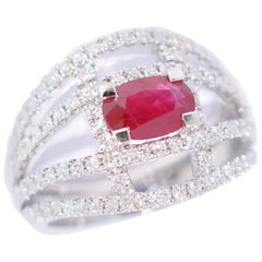 Ruby and White Diamonds on White Gold 18 Karat Fashion Ring
