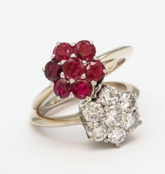 Ruby White Gold and Platinum Flower Ring