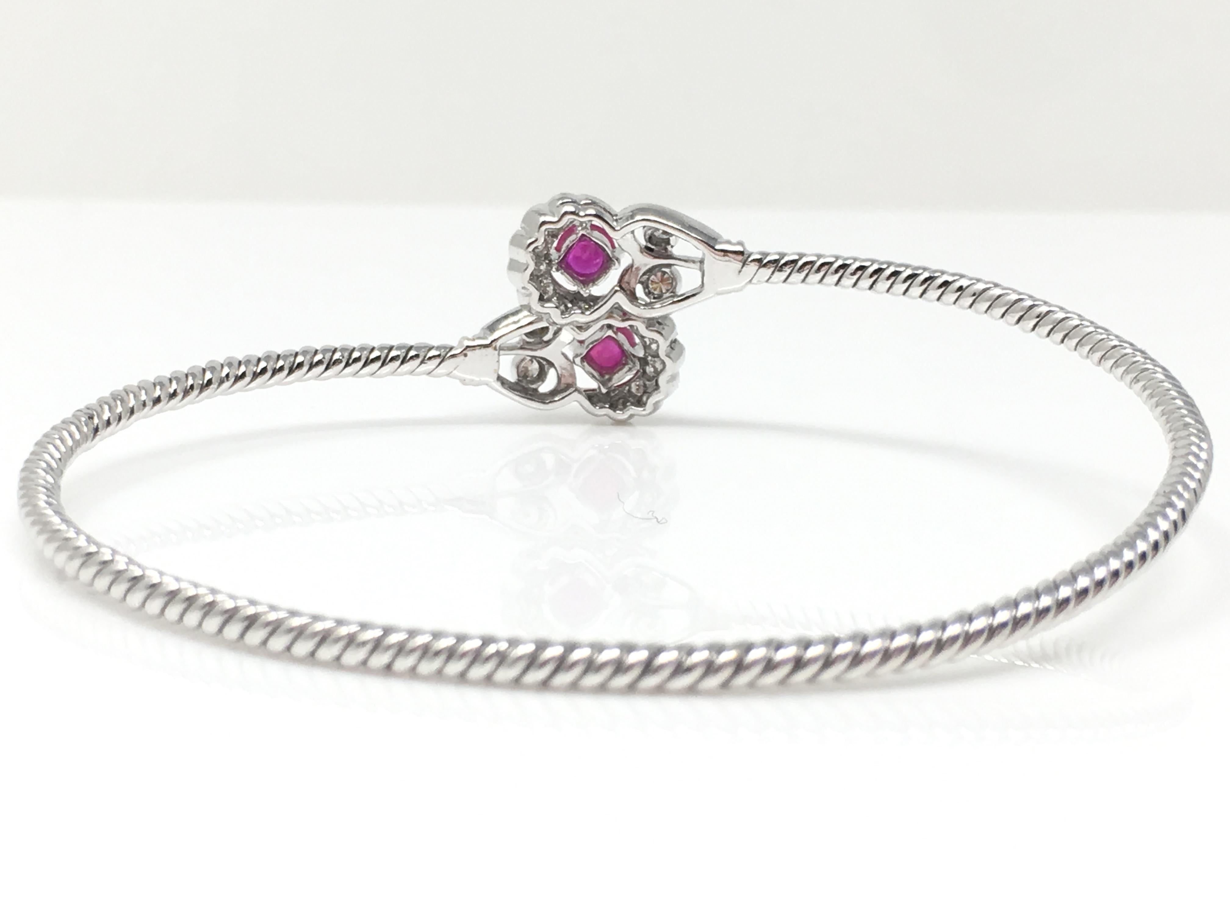 Ruby and White Round Brilliant Diamond Flexible Bangle in 18 Karat White Gold 2