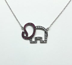 Ruby and White Sapphire Elephant Necklace set in Silver Settings