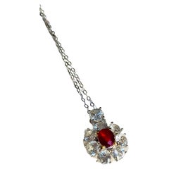 Ruby and White Sapphire Pendant Necklace 18k Gold with Adjustable Chain