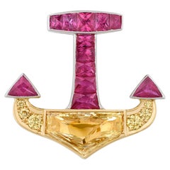 Ruby and Yellow Diamond Anchor Brooch