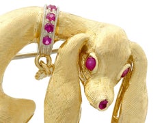 Ruby and Yellow Gold Dachshund Brooch