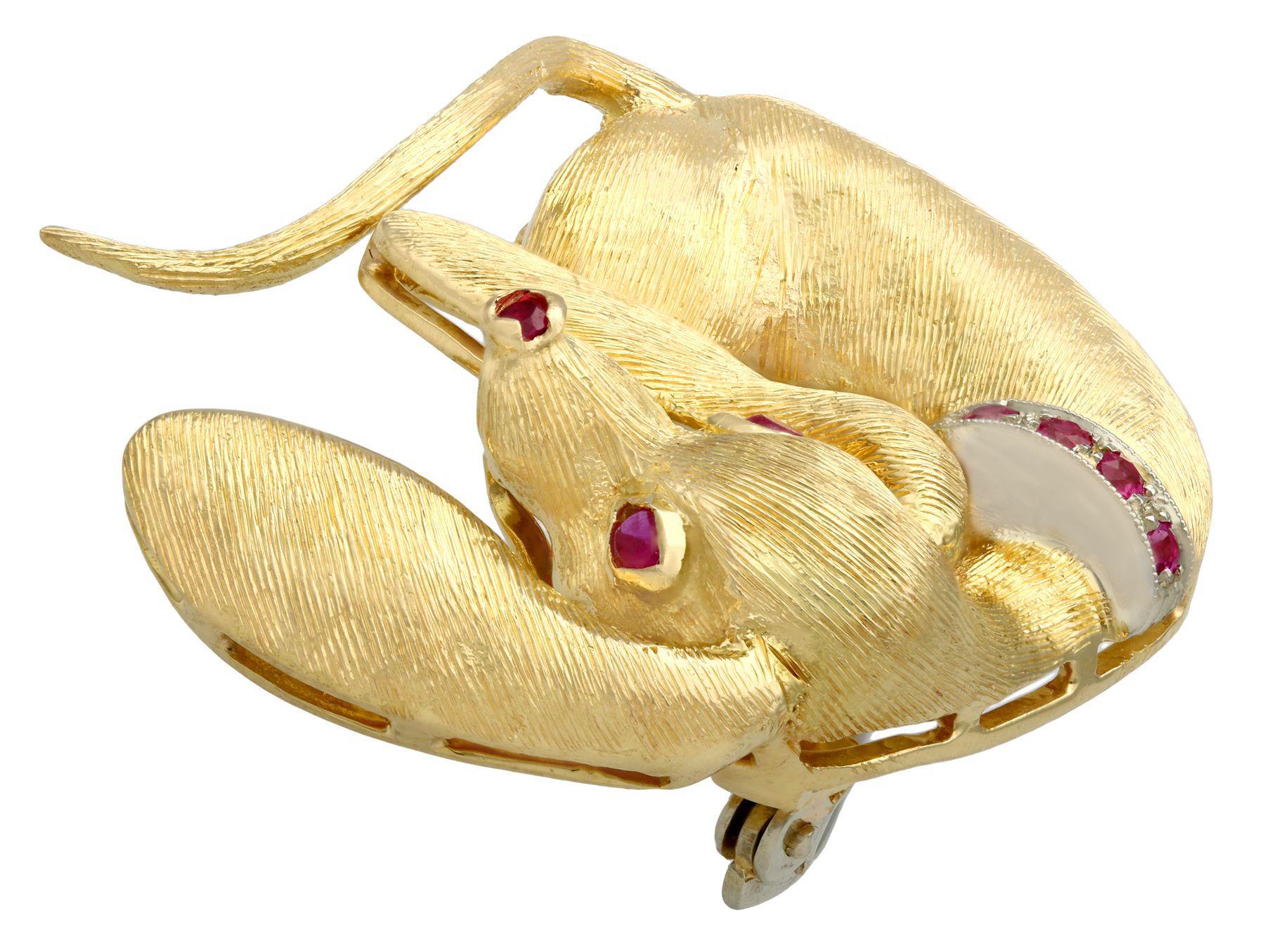 Women's or Men's Ruby and Yellow Gold Dachshund Brooch
