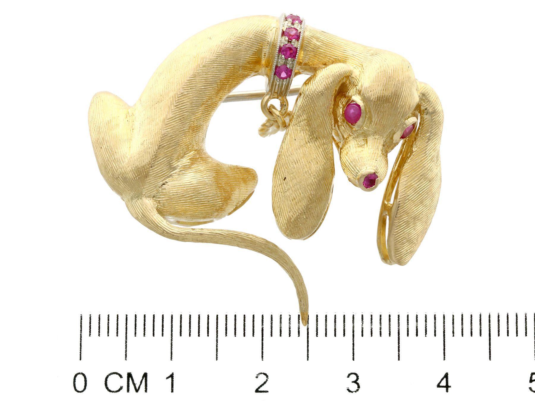 Ruby and Yellow Gold Dachshund Brooch 3
