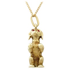 Antique Ruby and Yellow Gold Dachshund Dog Pendant, circa 1970