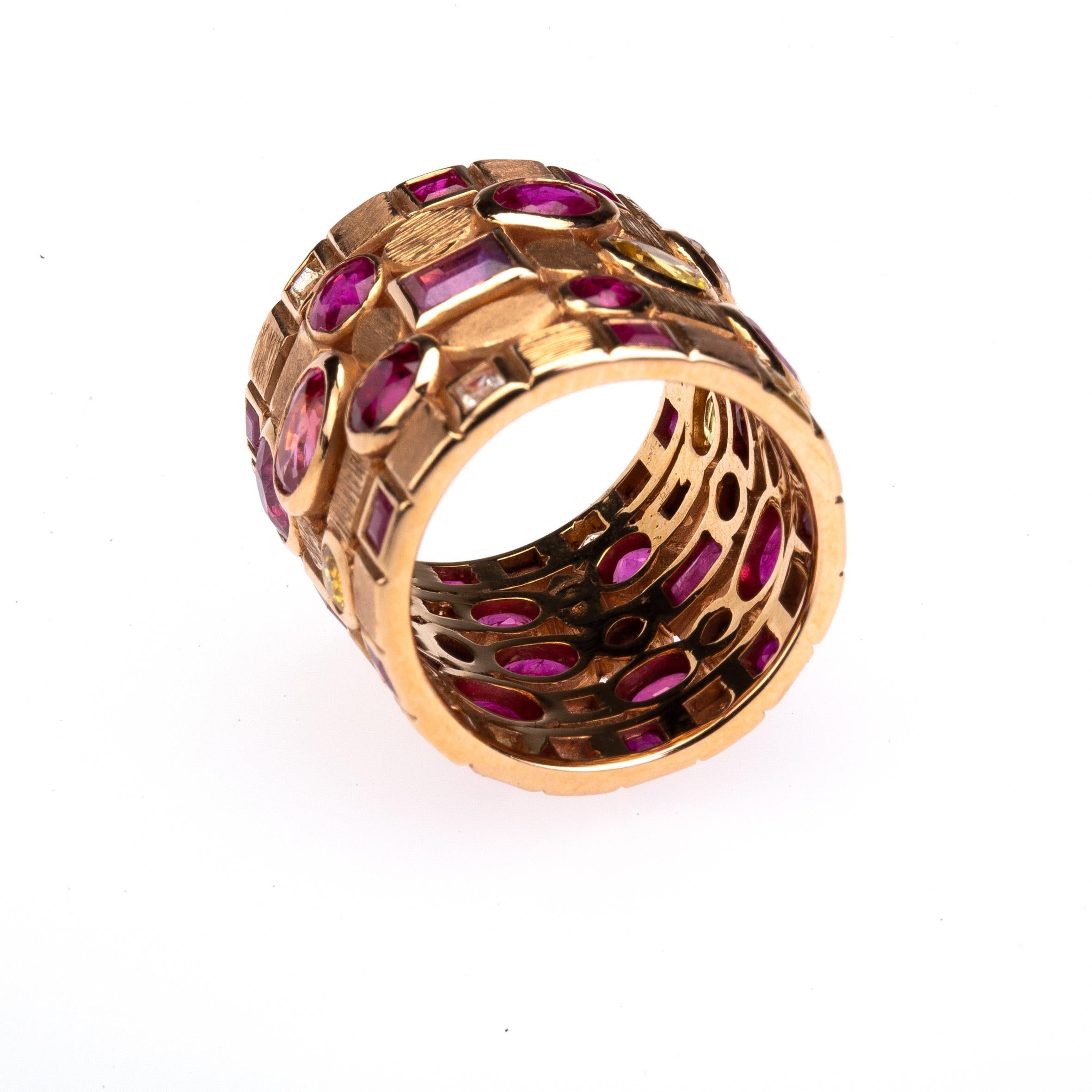 Ruby and Yellow Sapphire 18 Karat Rose Gold Multi-Band Ring 5