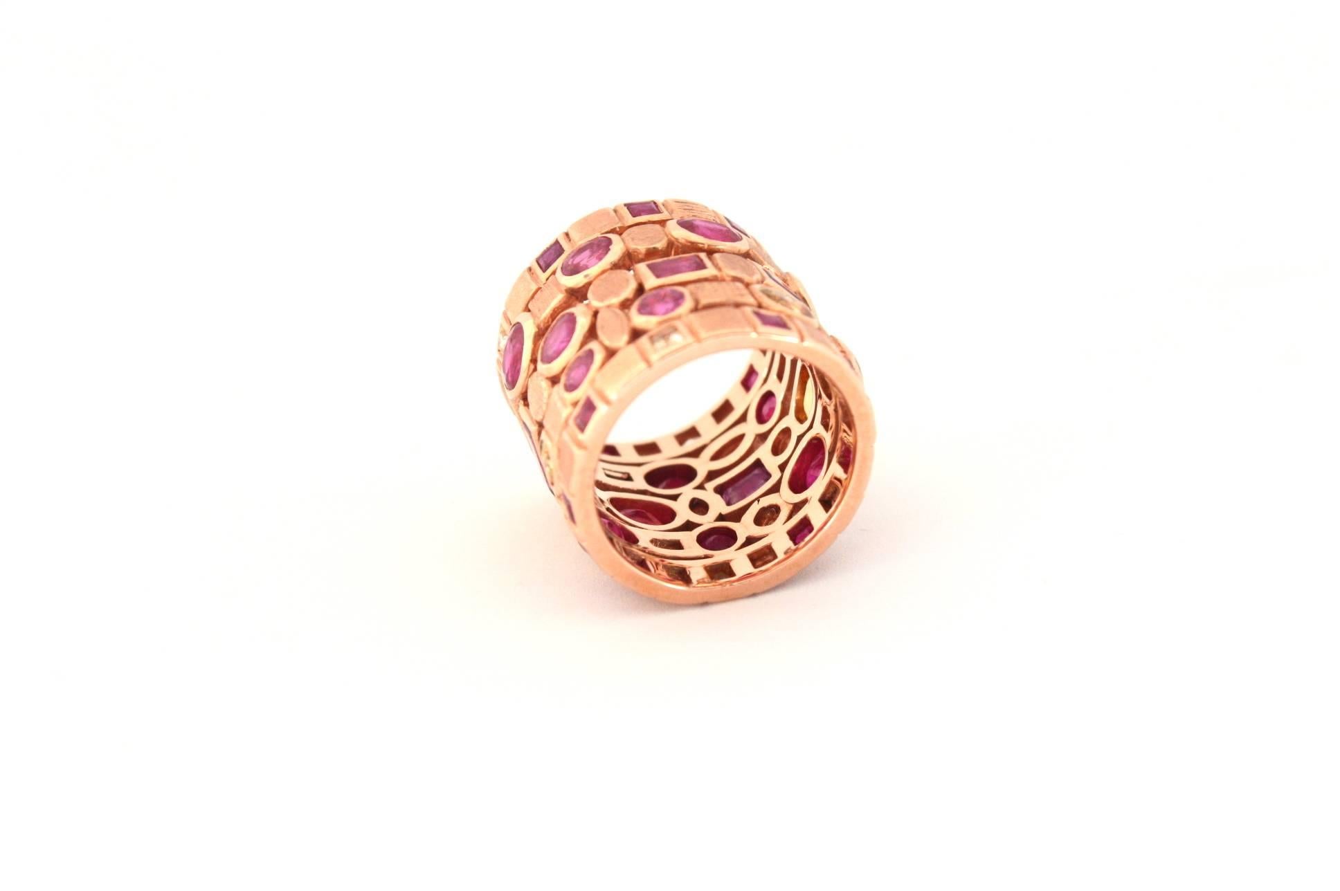 Ruby and Yellow Sapphire 18 Karat Rose Gold Multi-Band Ring In New Condition In Milan, IT