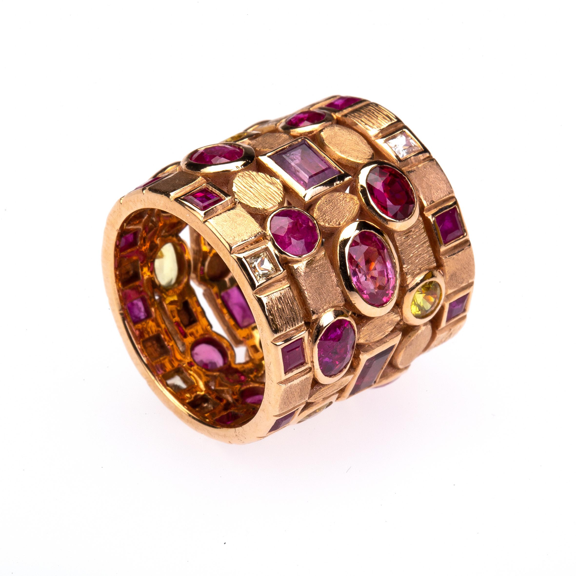 Ruby and Yellow Sapphire 18 Karat Rose Gold Multi-Band Ring 3