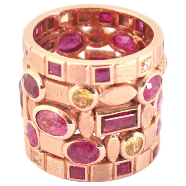 Ruby and Yellow Sapphire 18 Karat Rose Gold Multi-Band Ring
