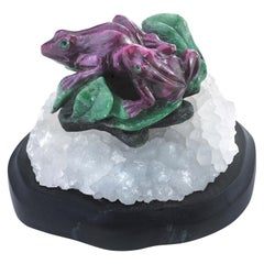 Carved Ruby in Zoisite Gemstone Decorative Frog Figurine / Desk Accessory