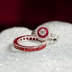 Ruby Antique style Eternity Band Ring in 18K White Gold