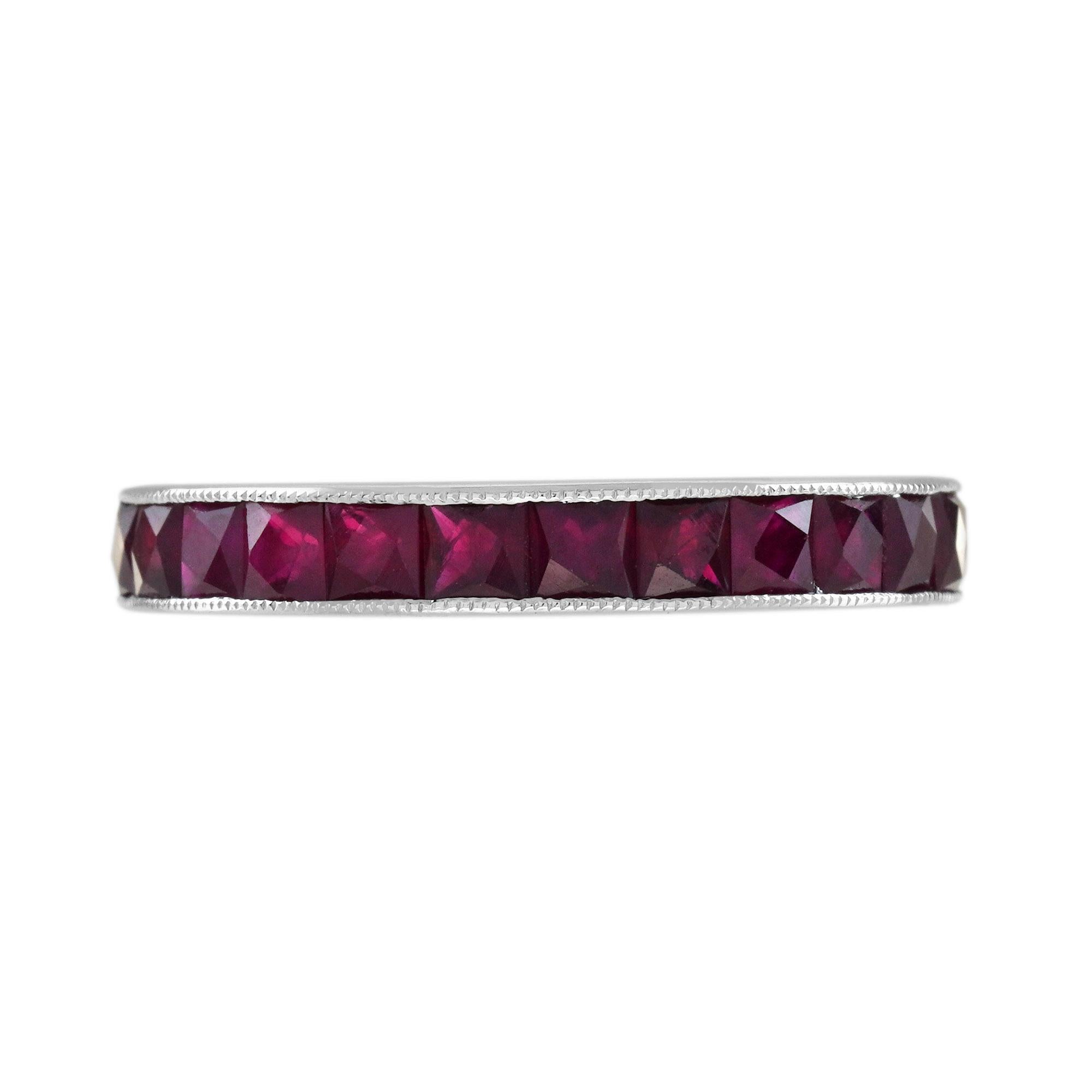 Art Deco Ruby Antique style Eternity Band Ring in 18K White Gold