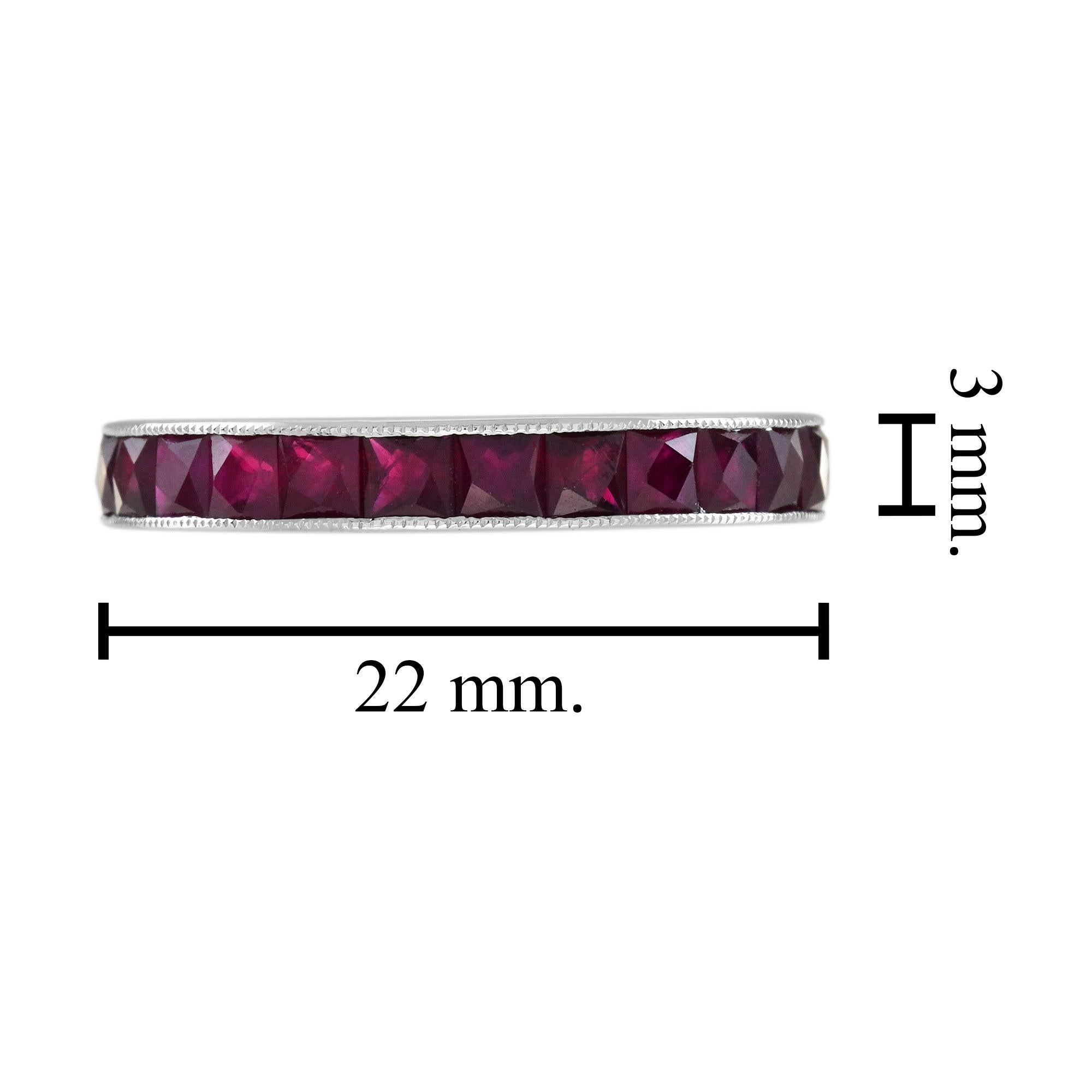 Women's Ruby Antique style Eternity Band Ring in 18K White Gold