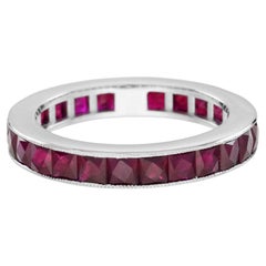 Ruby Antique style Eternity Band Ring in 18K White Gold