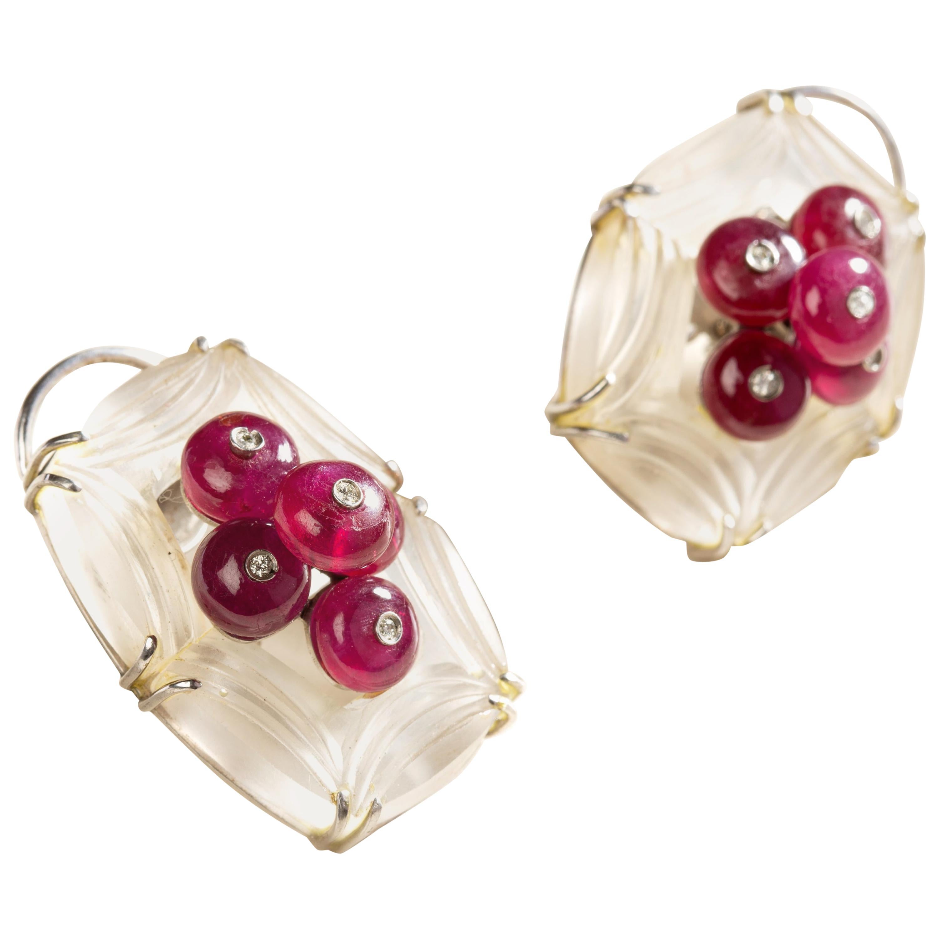 Ruby Apple Earrings in Silver with Diamonds