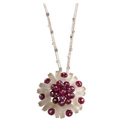 Ruby Apple Pendant in Silver with Diamonds and an 18 Karat Gold Diamond Chain