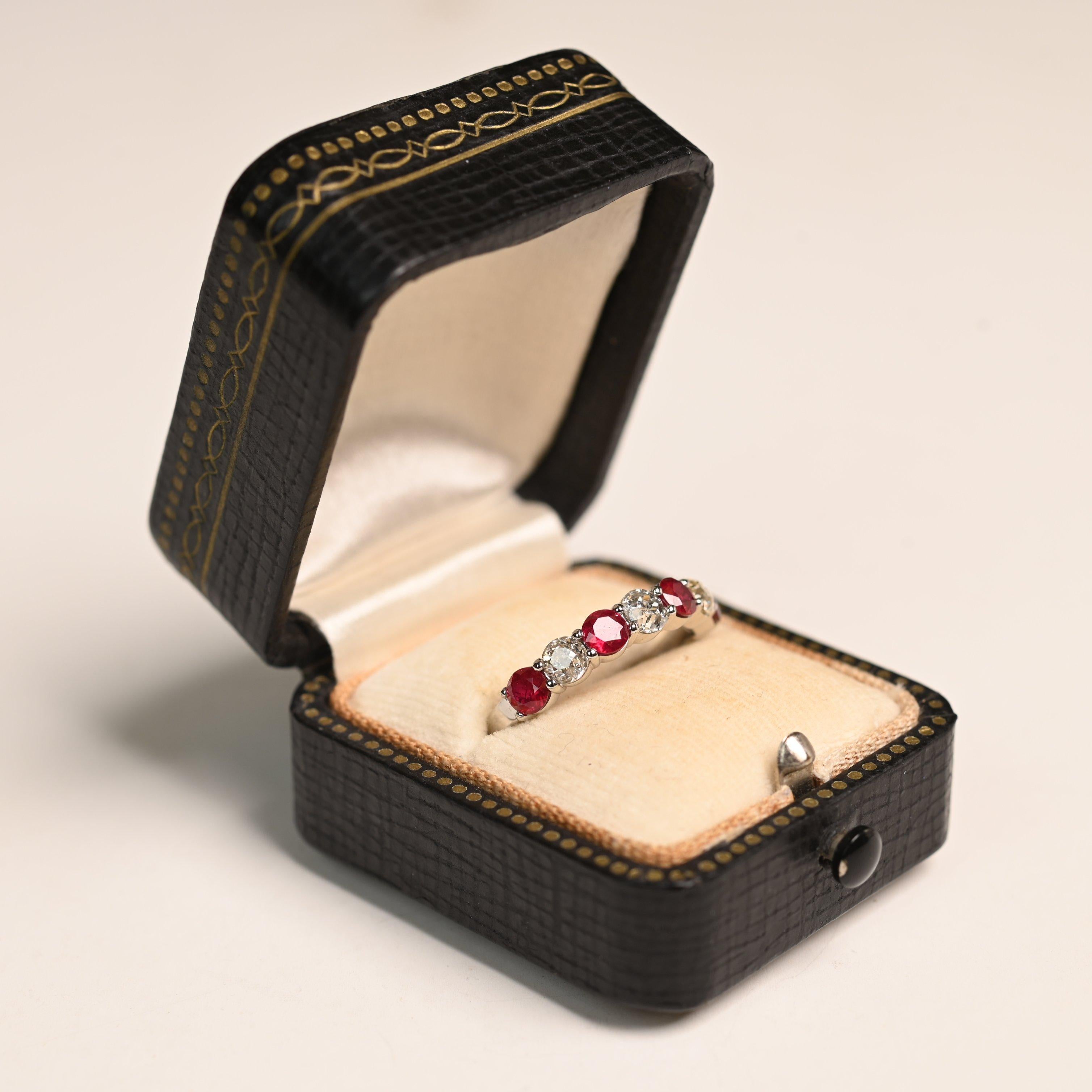 Old European Cut Ruby (Approx 0.9-Carats) & Diamond (Approx 0.60-Carats) Eternity Band, Platinum For Sale