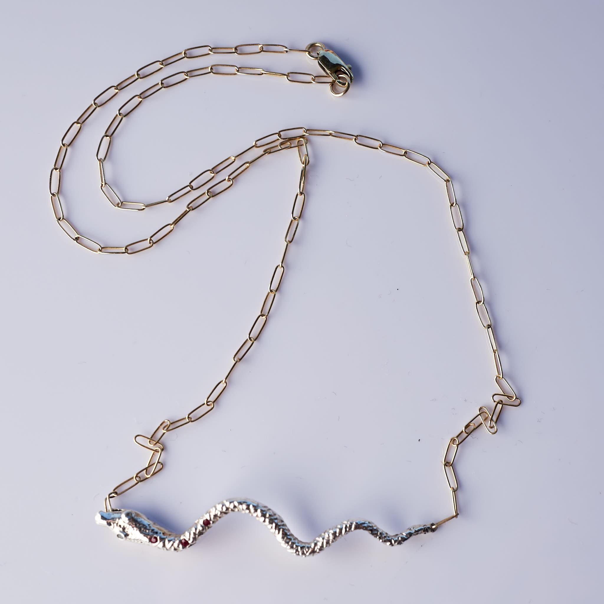 Brilliant Cut Snake Necklace Ruby Aquamarine Choker Chain Silver J Dauphin For Sale