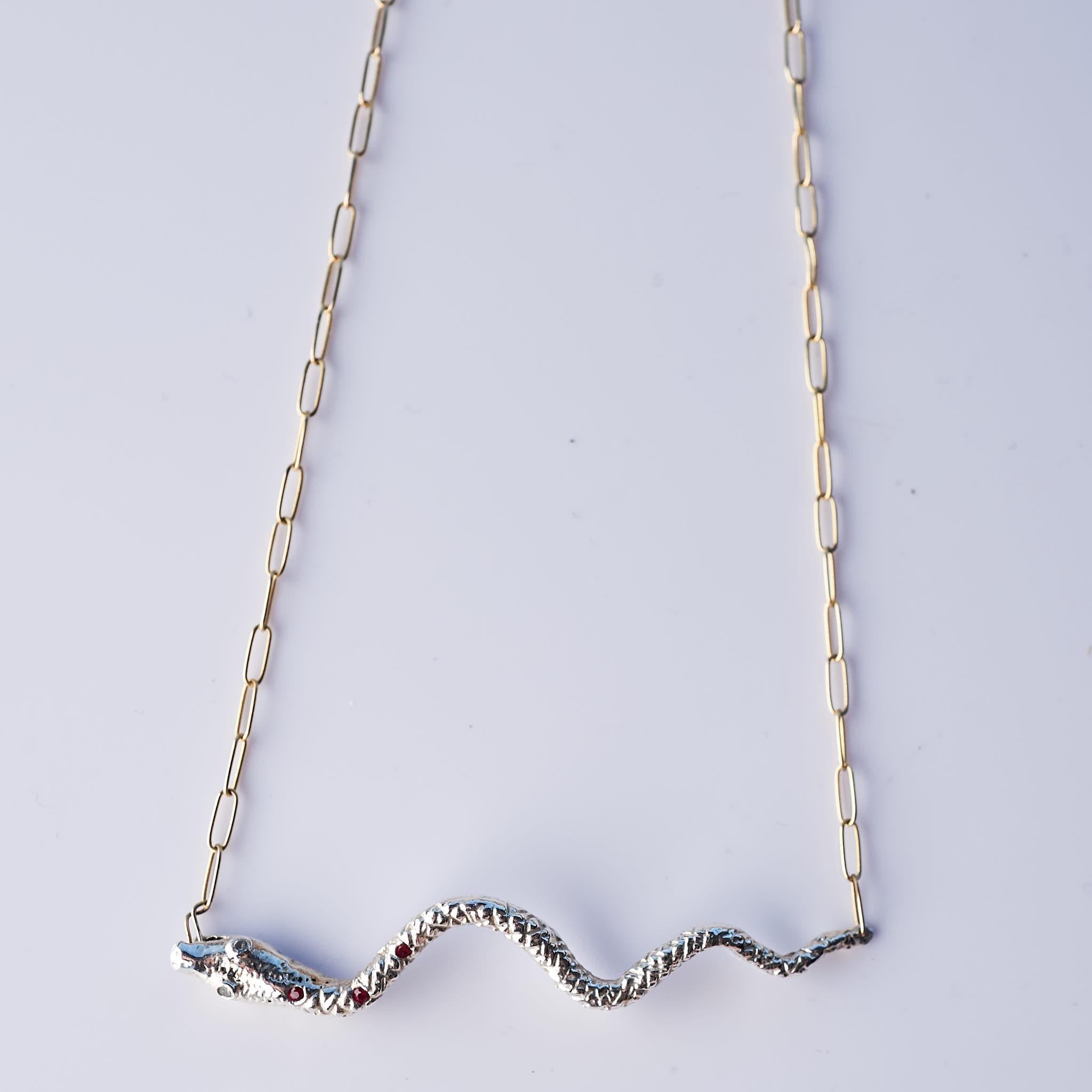 Snake Necklace Ruby Aquamarine Choker Chain Silver J Dauphin In New Condition For Sale In Los Angeles, CA