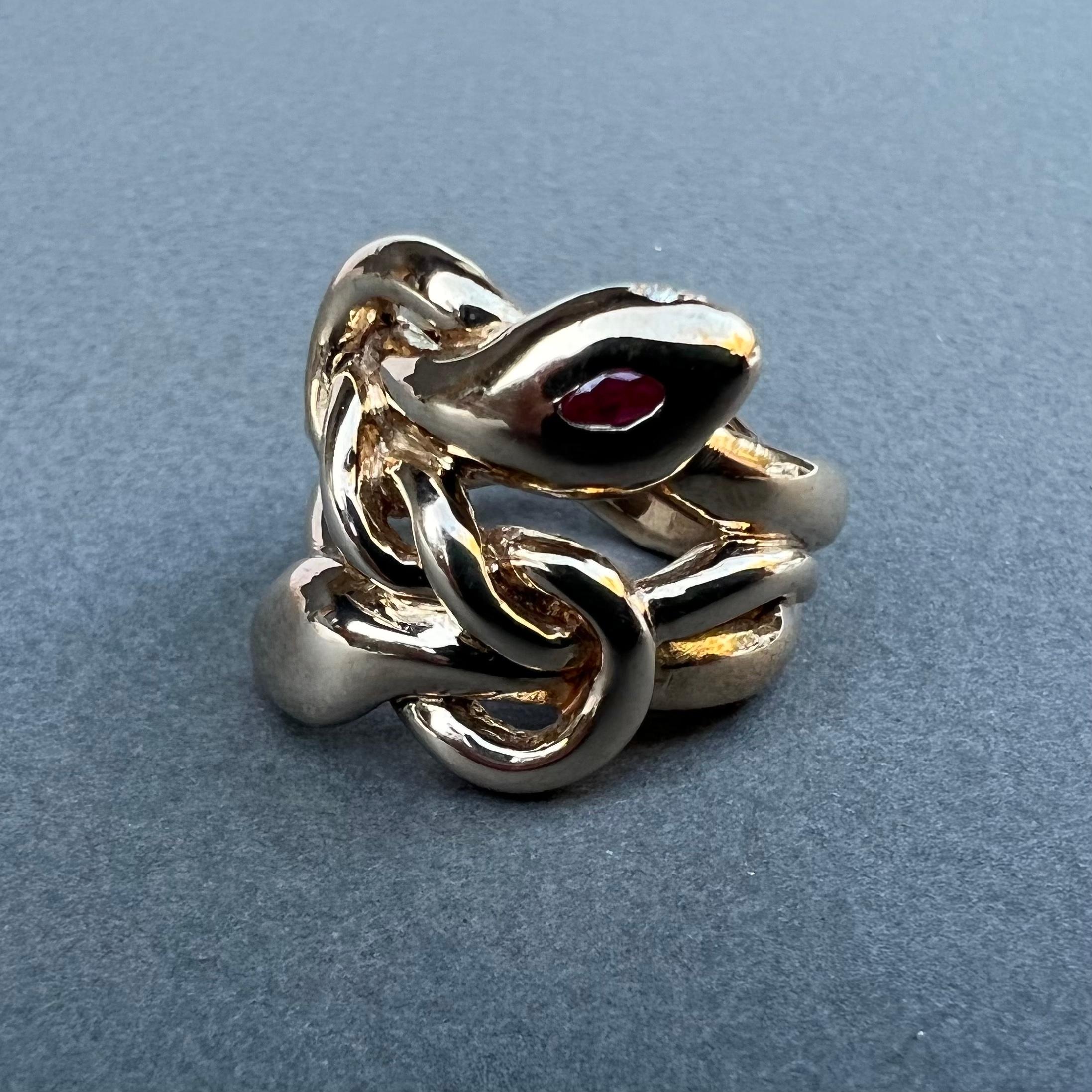 Anillo Serpiente Rubí Aguamarina Marqués Bronce J DAUPHIN Corte marquesa