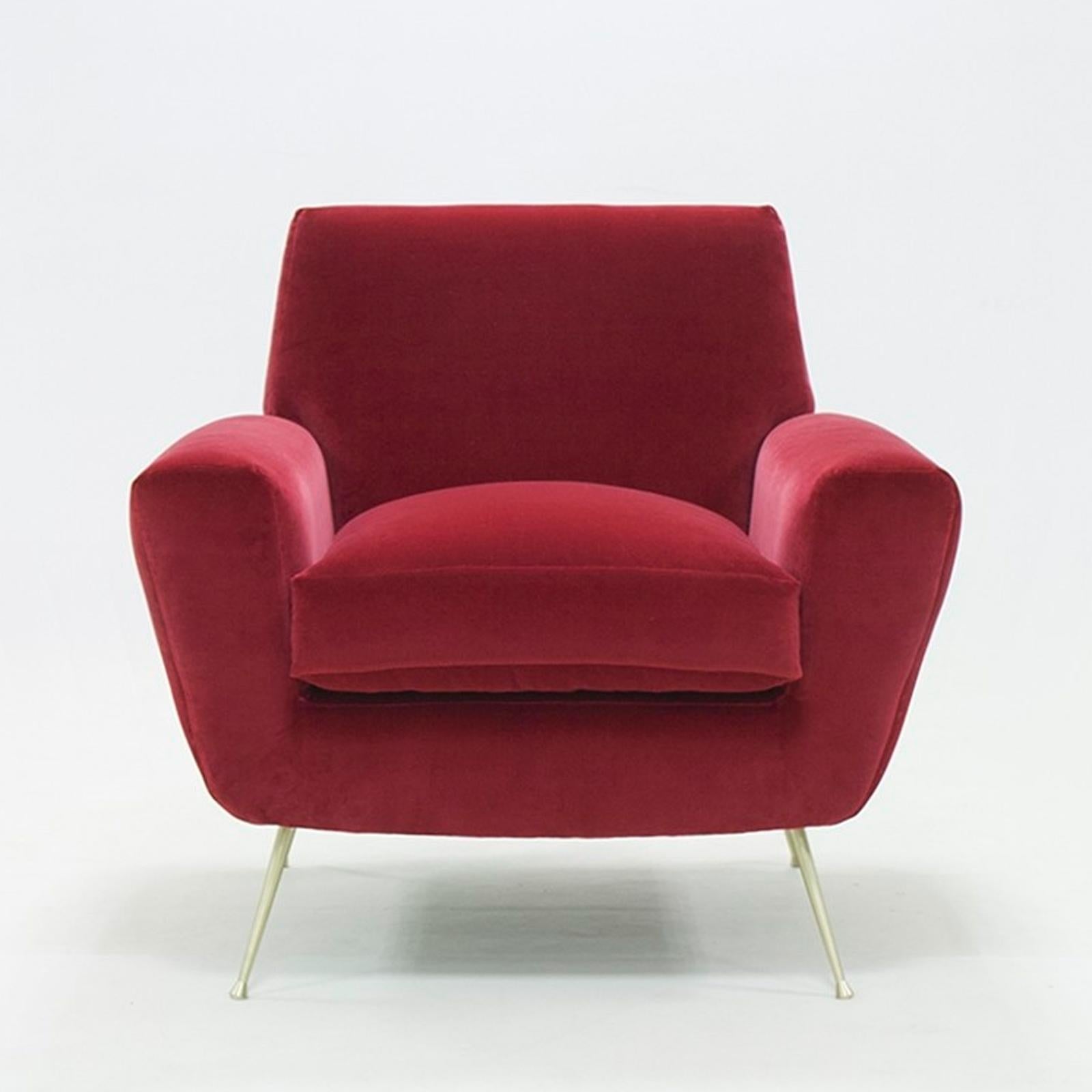 Spanish Ruby Armchair with Ruby Velvet Fabric For Sale