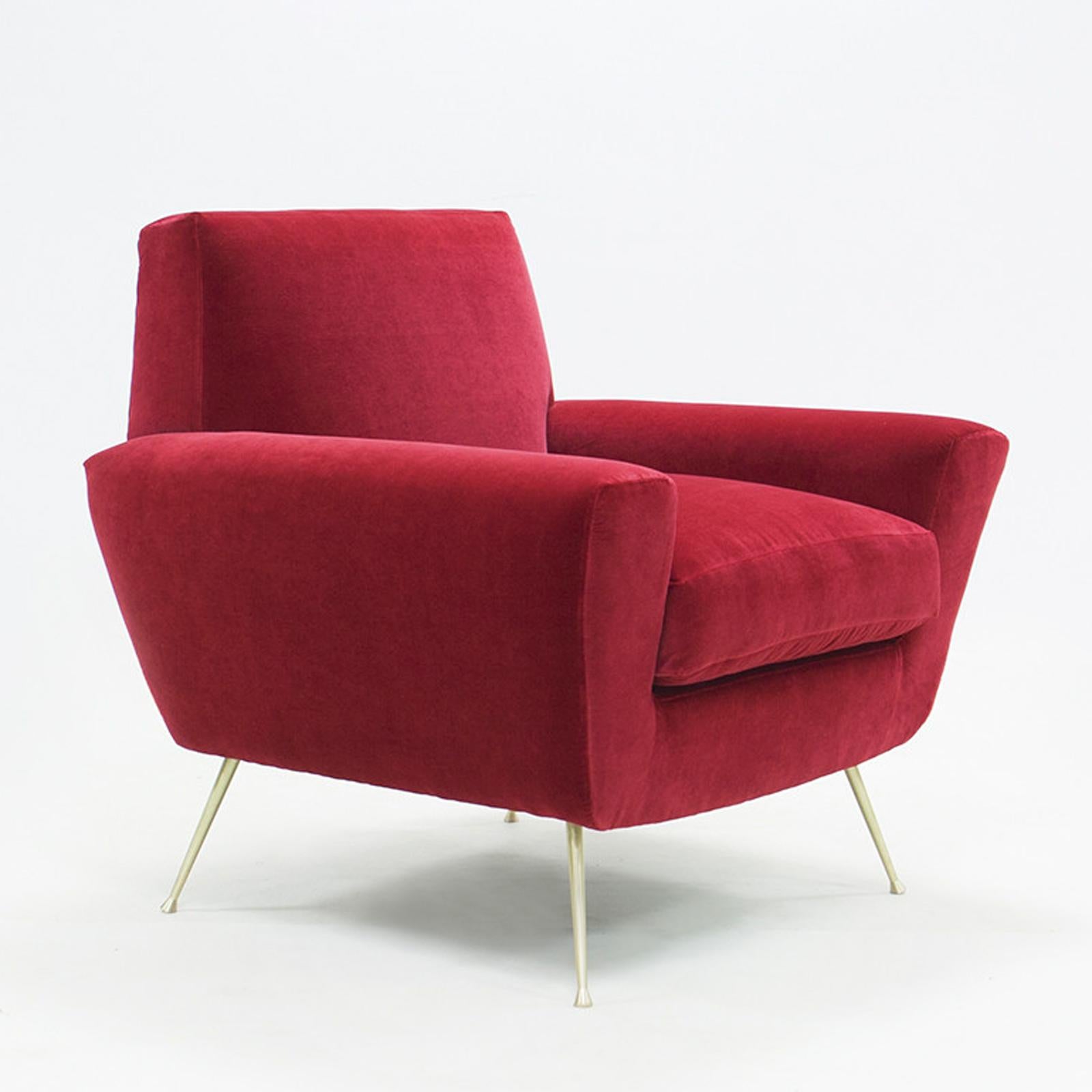 Hand-Crafted Ruby Armchair with Ruby Velvet Fabric For Sale