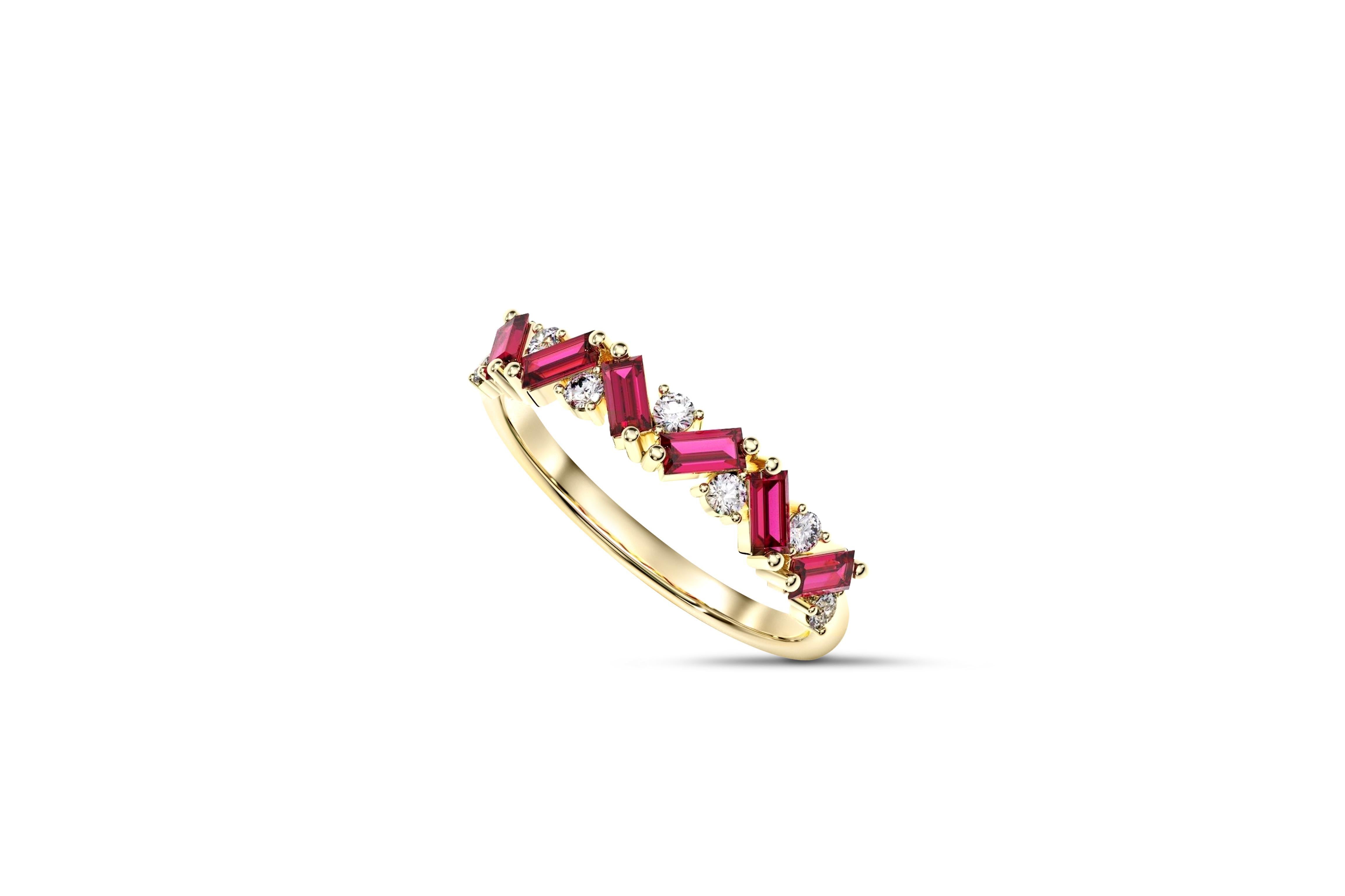 in vendita:  Fede nuziale in rubino baguette e moissanite tonda 2