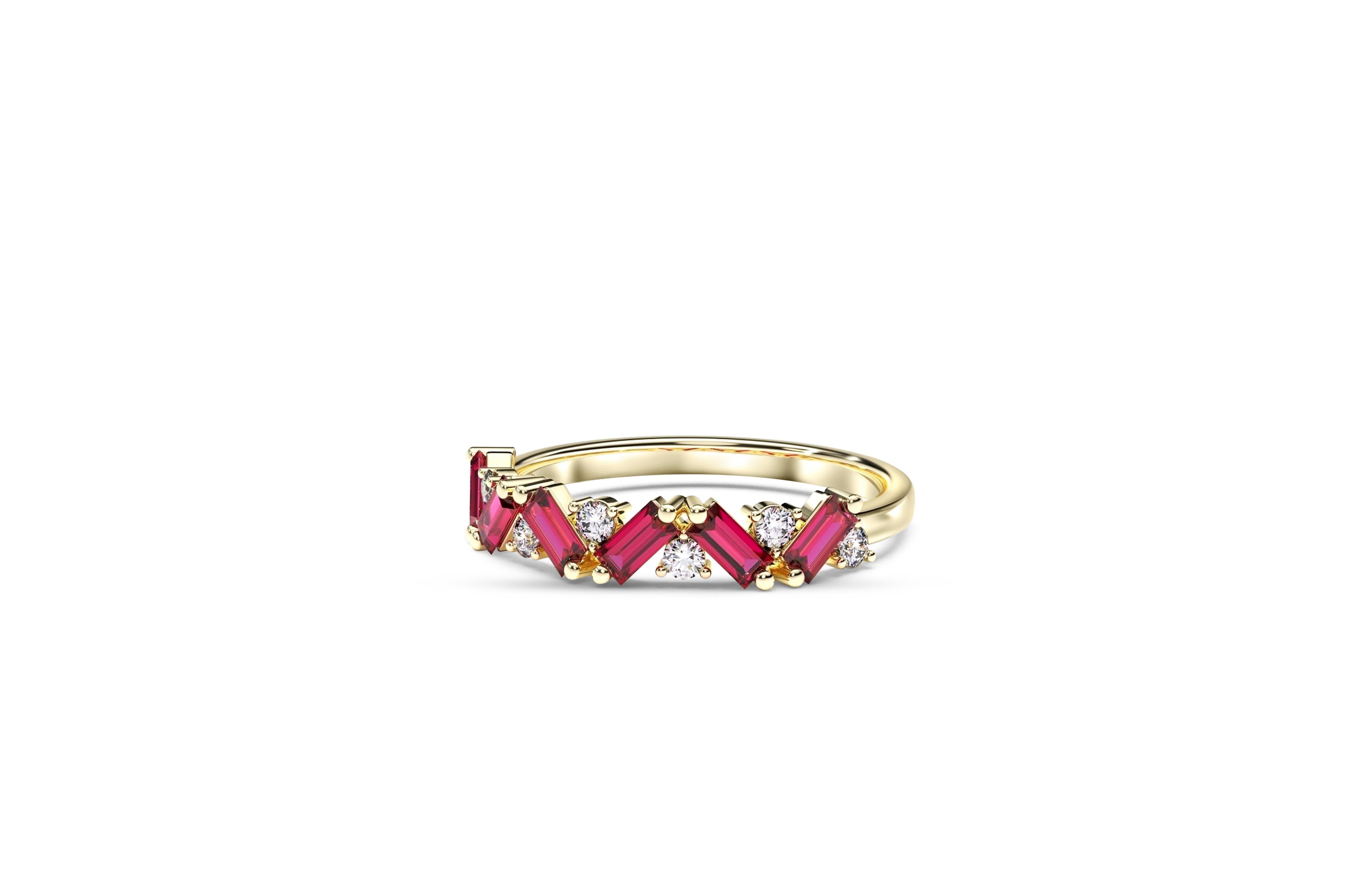 in vendita:  Fede nuziale in rubino baguette e moissanite tonda 3