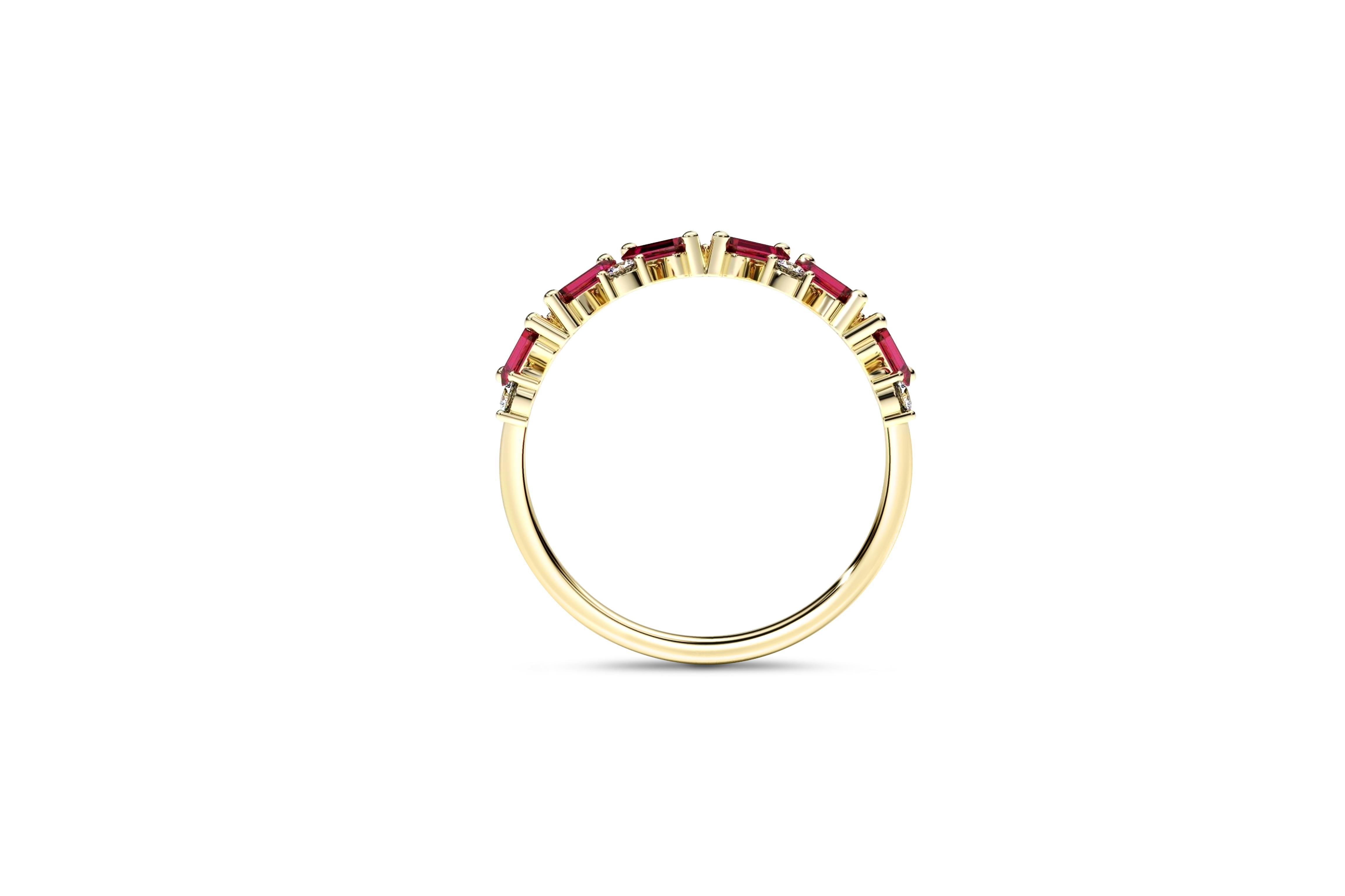 in vendita:  Fede nuziale in rubino baguette e moissanite tonda 4