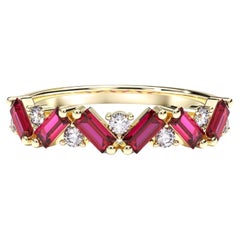 Fede nuziale in rubino baguette e moissanite tonda