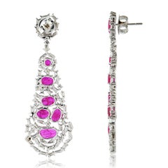 Ruby Baguette Diamond 18 Karat Gold Earrings