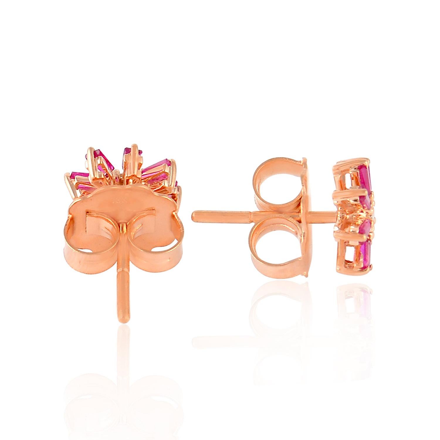 Pendientes Rubí Baguette Diamante 18 Kilates Moderno en venta