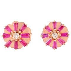 Ruby Baguette Diamond 18 Karat Stud Earrings